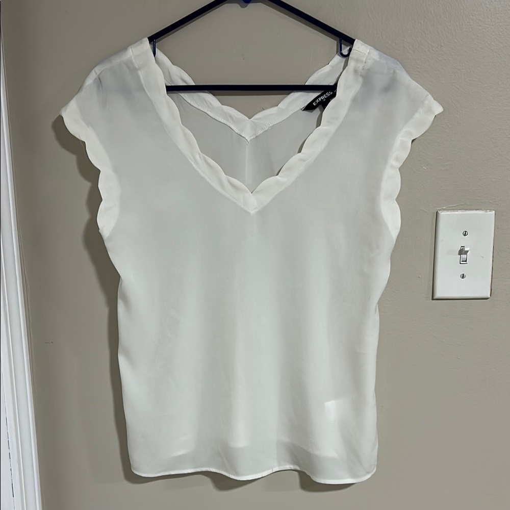 Express Ivory Scalloped V-Neck Blouse